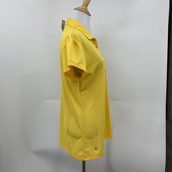 Daily Sports Polo Shirt Womens L Yellow Stretch Collared Snap Button Troon Club - Picture 5 of 16